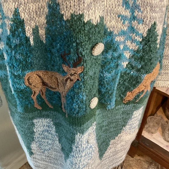 Unique DEER Fall Winter Bulky 3/4 Tunic Warm DEER FOREST Sweater - Picture 2 of 9